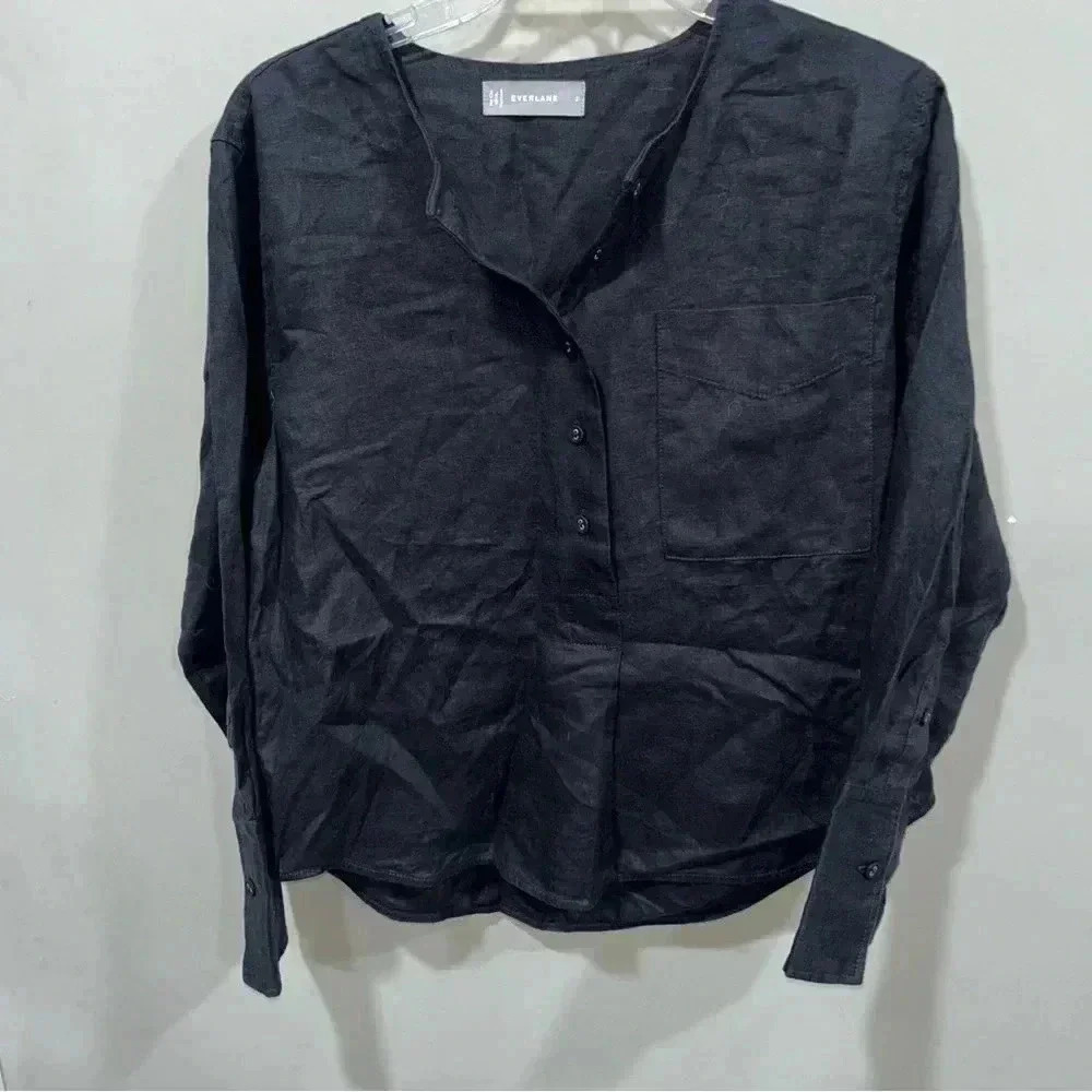 Everlane Pullover Shirt, Linen, Oversized Pocket Black Womens Sz 2